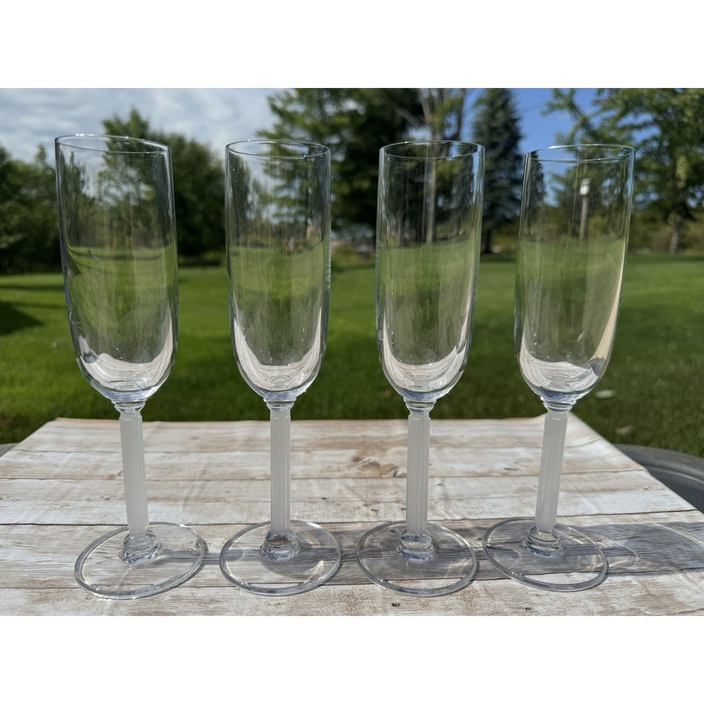 VTG MIKASA Elegant Glass HORIZON Champagne Flute Clear Frosted Satin Stem Set 2